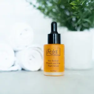 Rebel Skincare Skin Revival Night Serum - Anti-Wrinkle & Scar Reduction, with Jojoba, Chia, Sea Buckthorn, CoQ10 & Essential Oils, Fast-Absorbing, for All Skin Types, 1oz/30ml