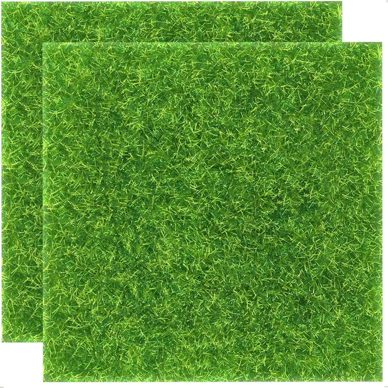 2-Piece 6x6 in Decorative Synthetic Turf Ornaments - Fake Grass Plants for Artwork, Fairy DIY Mini Garden Crafts