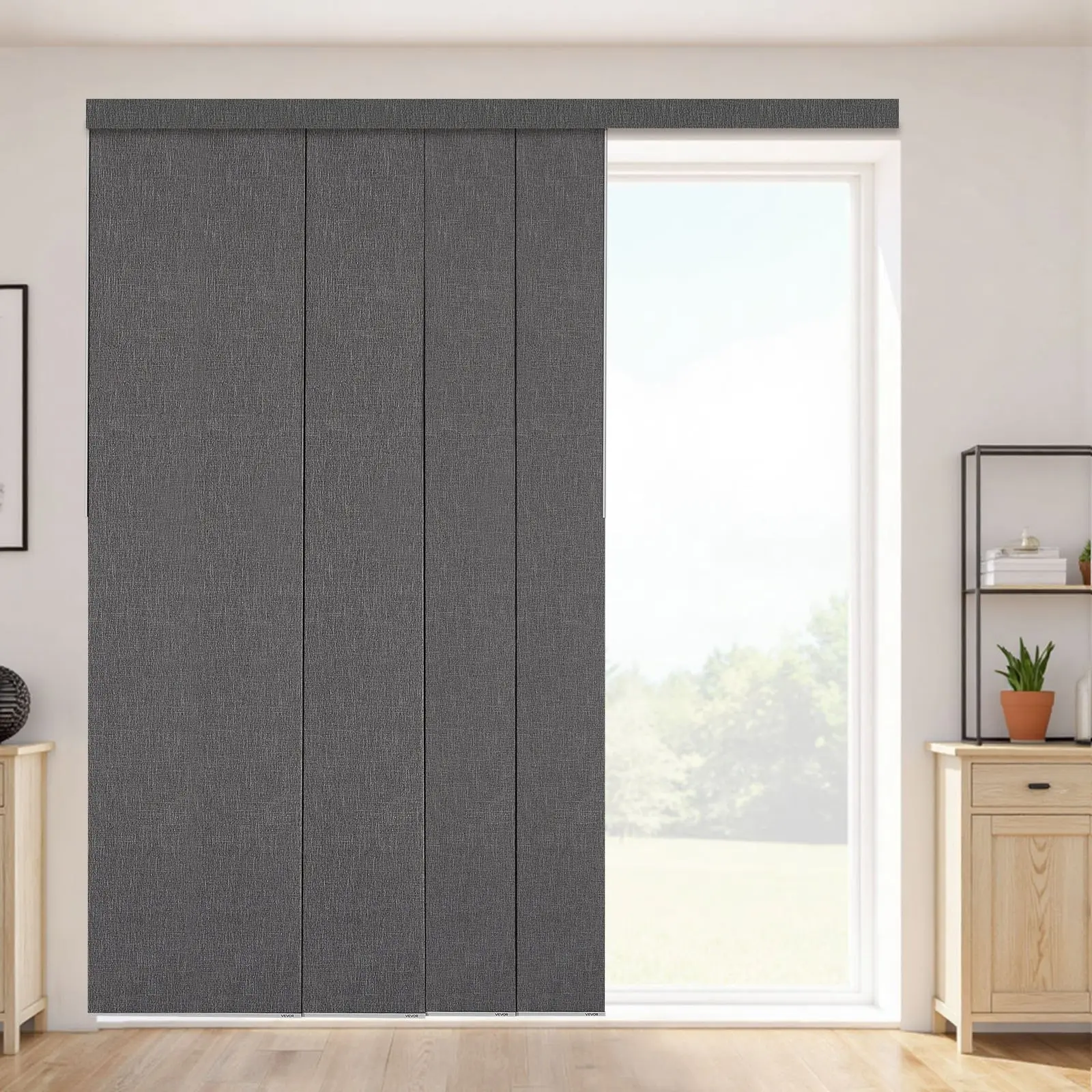 【DealsForYouDays】【DealsForYouDays】 VEVOR Panel Track Blinds, Extendable Track from 45.8 in to 86 in W, Trimmable Panel Curtains Up to 96 in H, Vertical Blackout Panel Blinds for Sliding Doors, Patio Doors, Room Divider, Dark Graydealsforyoudays