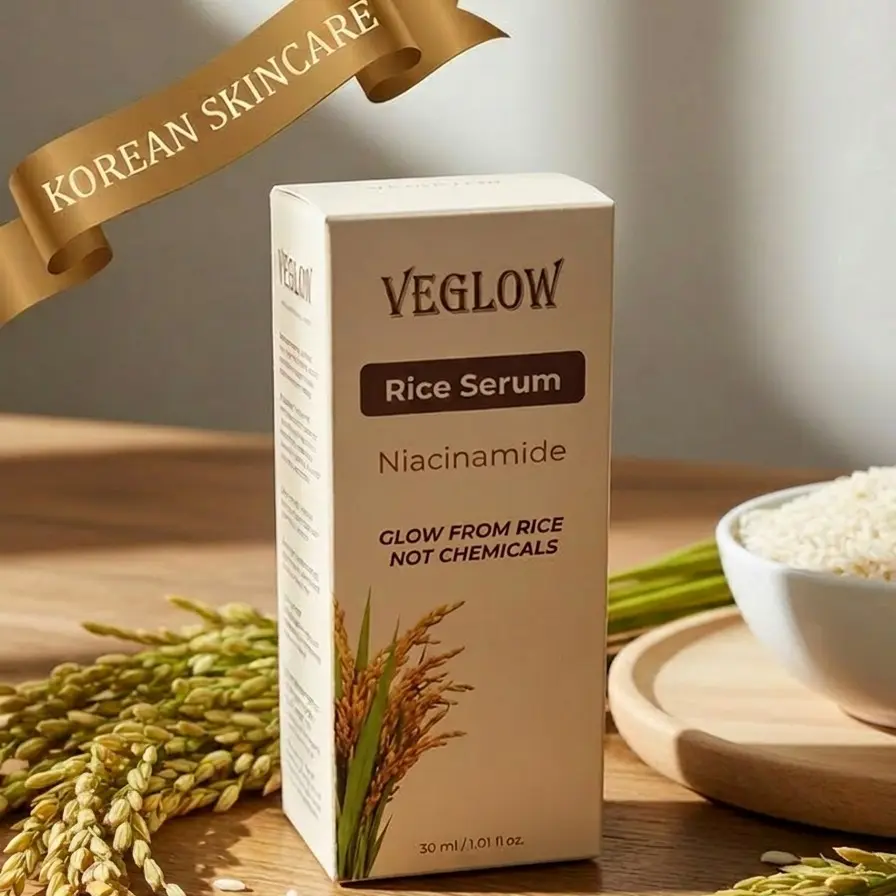 Veglow Niacinamide Rice Serum - Moisturizing, Hydrating, Dewy Radiance-Boosting Skincare Essence for Daily Facial Care