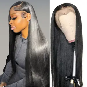 13x6 HD Lace Frontal Human Hair Wigs Brazilian Straight Pre Plucked Human Hair Wigs For Women Transparent Lace Front Wigs Natural Black