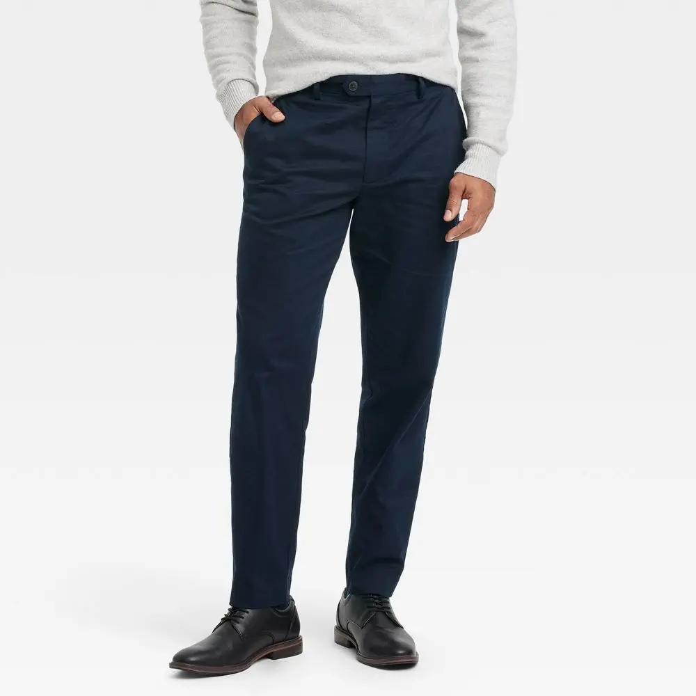Men's Extended Tab Slim Fit Trousers - Goodfellow & Co Navy Blue 36x30: Cotton Spandex Tapered Leg