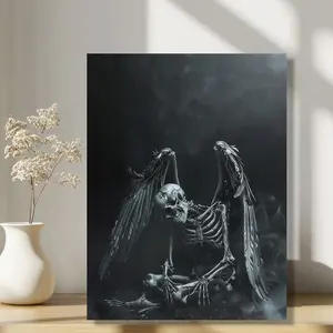 Gothic Style Winged Skeleton Framed Oil Painting, 1 Piece Modern Wall Art, Home Living Room Bedroom Office Wall Decoration, Home Decor, Exquisite Poster Ornaments Artistic