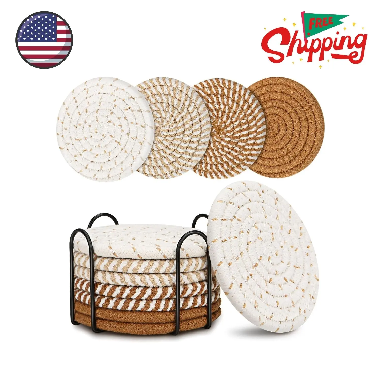 Coasters Set of 4 with Holder - Boho Color, 8 Pack