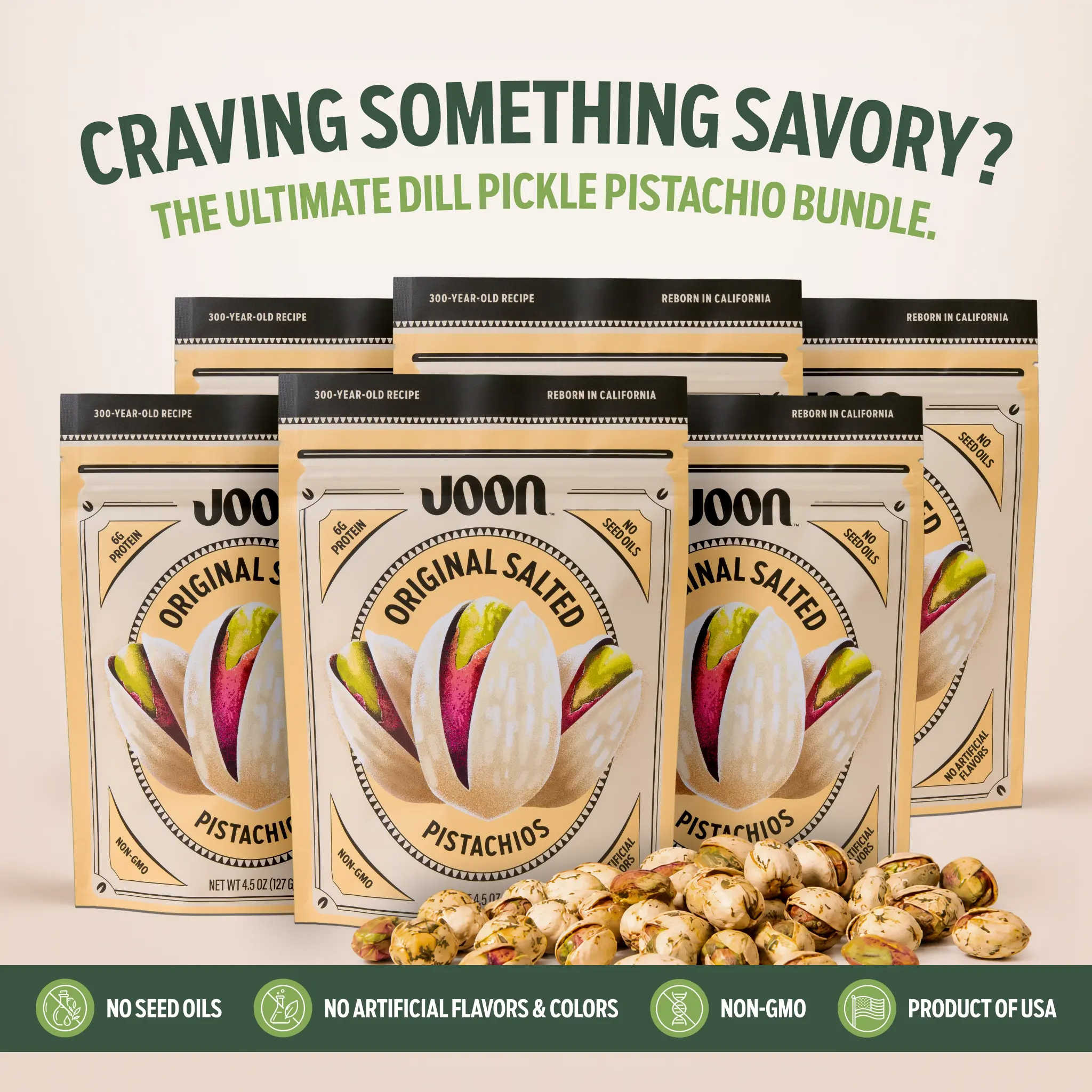 Joon Original In-Shell Salted California Pistachios 6-Pack, Gourmet Protein Crunchy Snack, No Seed Oils, Snack Ideas