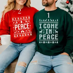 Couples Ugly Christmas Sweatshirt I Come In Peace Couples Funny Matching Ugly Christmas Sweater Party Hoodied Hoodie & Sweater for All