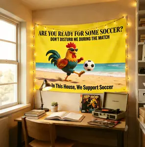 3x5 ft Funny Rooster Soccer Tapestry - "Do Not Disturb" Game Day Wall Hanging for Man Cave & Dorm