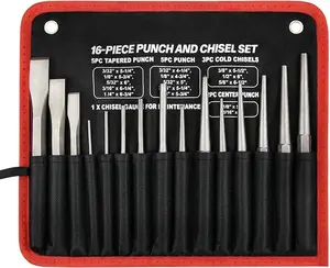 16-counts Punch and Chisel Set with Storage Pouch, Including Taper Punch, Cold Chisels, Pin Punch, Center Punch, Chrome Vanadium Steel