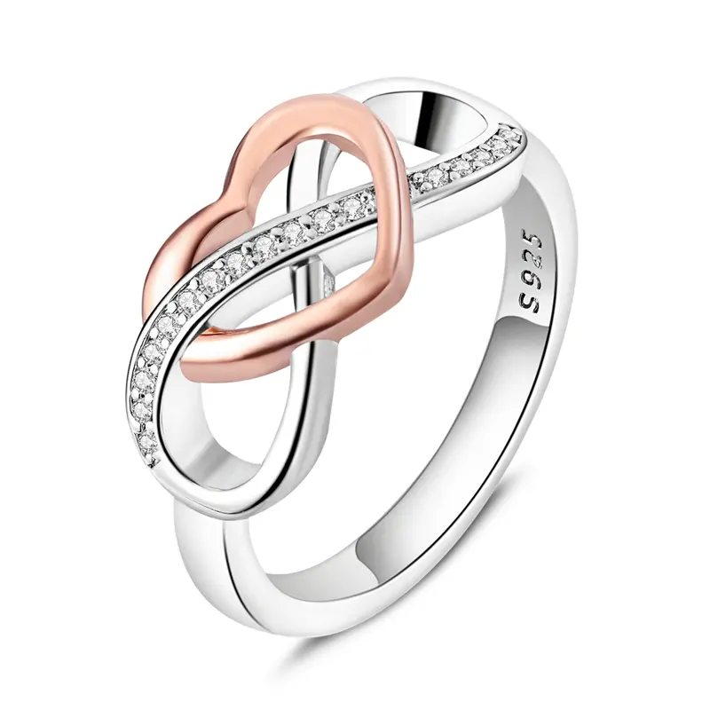 2-Tone Plated Heart Infinity Ring for Women, Sparkling Zircon Inlay, Promise Ring for Engagement, Anniversary Gifts (Symbolizes Eternal Love), Promise Rings, Two Tone Ring