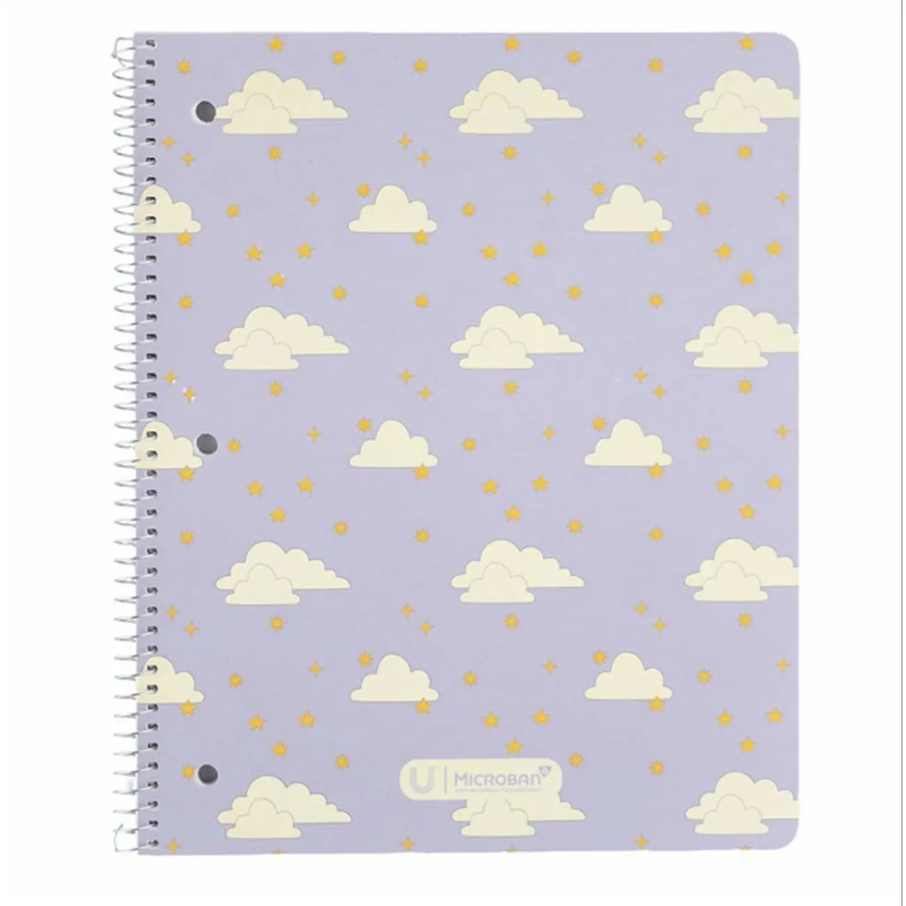 Light Purple Sky with Clouds and Stars 80 Sheet Wide Ruled Notebook for Writing and Note-Taking