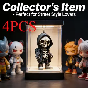 4pcs 2DHalloween-Themed Car Dangle Decor, Hangable Acrylic Skeleton Pendant, Swing Skeleton Statue, Spooky Creepy Halloween Decoration