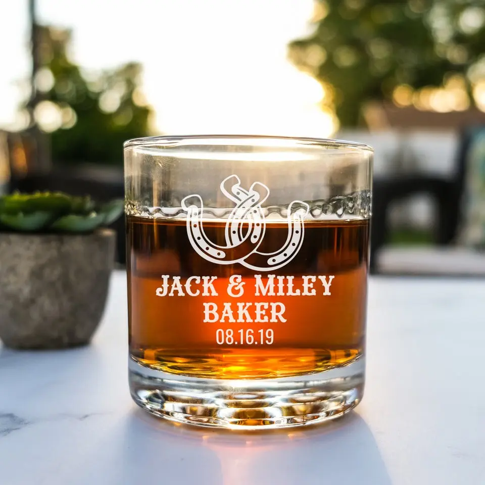 Western Themed Cocktail Glass for a Couple - personalized stemless High quality laser engraved whiskey glasses, Personalize your handwriting Gifts for couples, Home Decor & Gifts, Funny gift for men and women, Drinkware, Halloween Stylish
