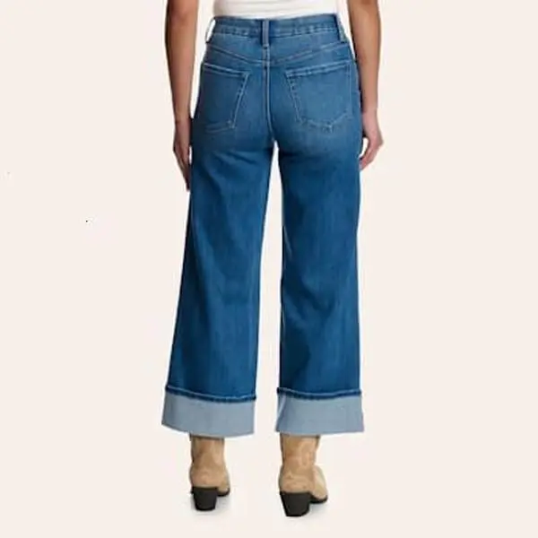 Lovervet Women’s Medium Wash High Rise Slant Pocket Cuffed Wide Leg Jeans