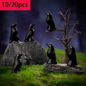TOOUEE (10PCS/20pcs)/SET Gothic Resin Black Crow Figurine with Tilted Head, Bird Statue, Resin Sculptures, Decorative Home Ornament, for Home Decor Office Shelf Mantel, Halloween Christmas Gift for Raven Lovers