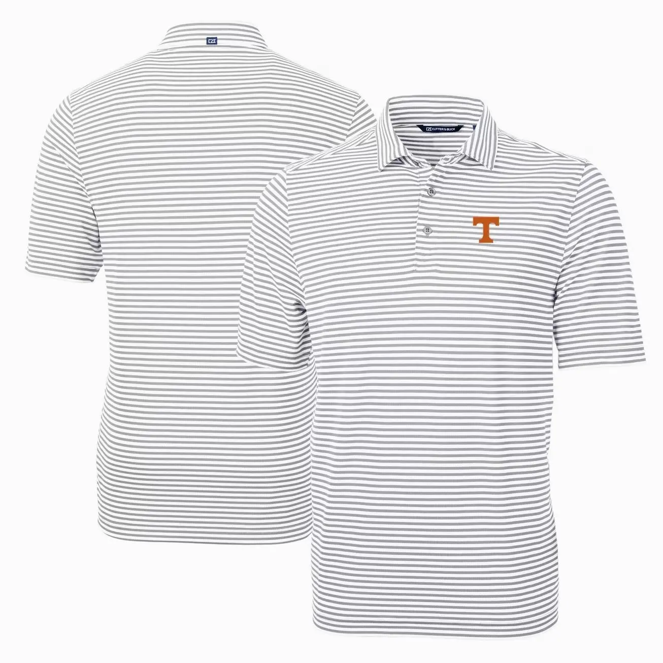 Tennessee State Volunteers College Cutter & Buck Virtue Eco Pique Stripe Recycled Polo - Gray Short Sleeve Tee, Casual Collared Shirt Boatyard Button-Up Shirt Toile Teddy Polo