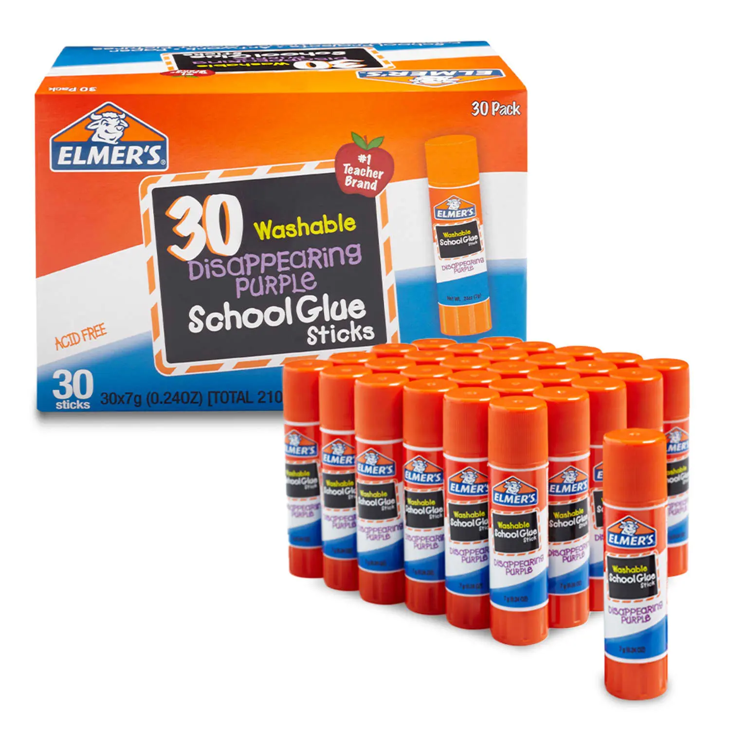 Elmer's Disappearing Purple School Glue Sticks, Washable, 7 Gram, 30 Count