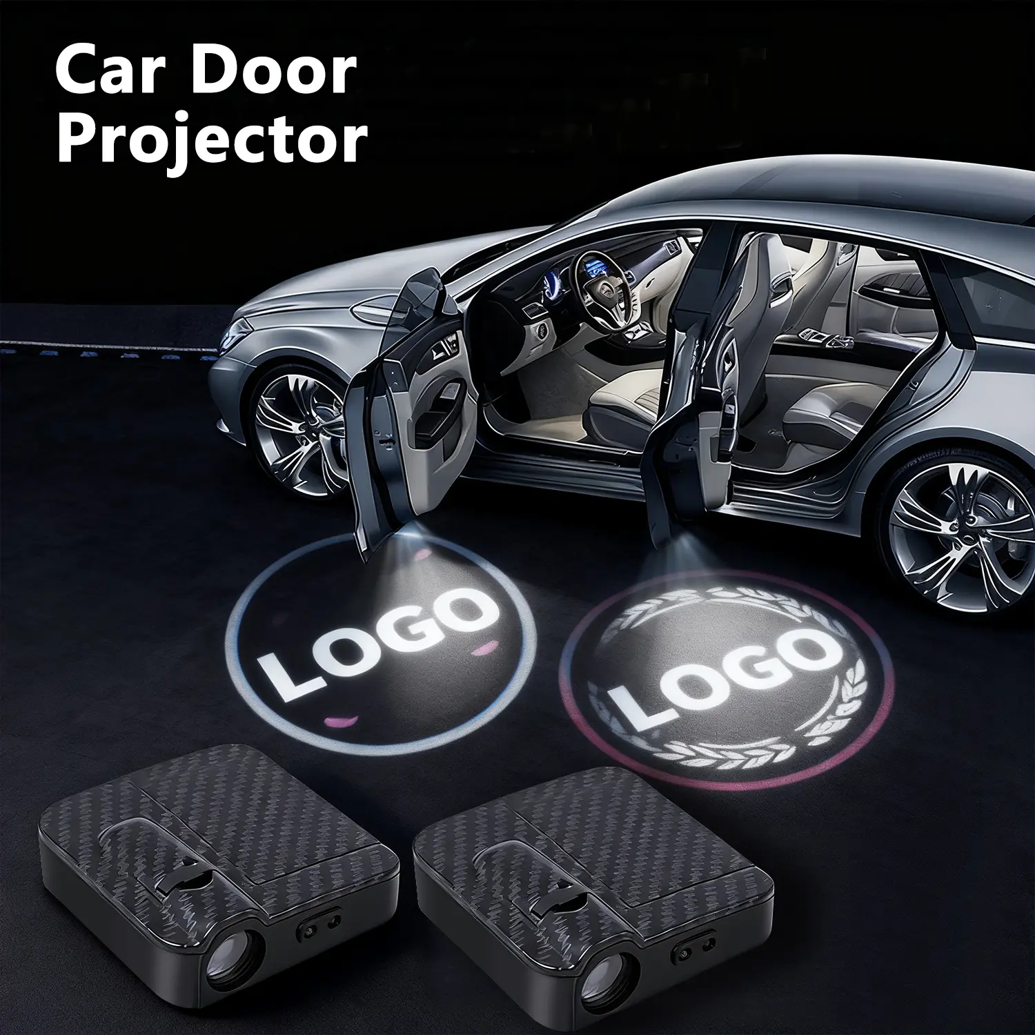2pcs LED Car Door Welcome Light, HD Projector Lamp, Car Door Logo Projector Lights for Chevrolet/Ford/Honda/Nissan, Car Decoration Accessory