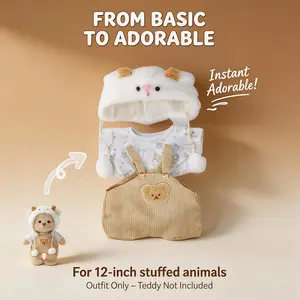 TEDDY HUGGY Clothes Only - For 12-Inch Plush Bears |White Sheep Workwear 3-Piece Set