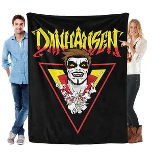Danhausen Pro Wrestling Vampire Teeth Fleece Blanket Danhausen Triangle Logo Spooky Grinning Face Print Throw Ultra Soft Warm Flannel Bedding for Bed Couch Sofa All Season Gift for Wrestling Horror Fans