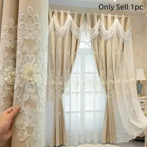 1 Panel European 100% Blackout Curtains, Home Decoration Curtain, Window Curtain: Waterfall Wave Head Layered Sheer & Solid Polyester for a Luxe Home Upgrade in Living, Bedroom, Dining & Party Spaces