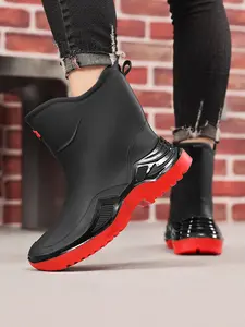 Men's Fashion All-Season Rain Boots, Spring Anti-Slip Waterproof Comfort Rubber Shoes, Simple Ankle Short Boot Design Closed