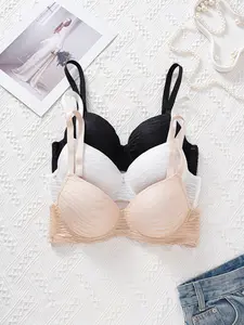 Women's Push-Up Everyday Bra Set, Fashionable Elegant Gathered Floral Design, Comfortable & Sexy, Essential Innerwear, Multiple Sizes Available