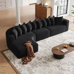 Niccae 131.1-inch Chenille Fabric Sectional Sofa Set, modern cloud-shaped curved sofa, includes 10 throw pillows, living room fabric corner sofa, L-shaped modular sofa (with chaise lounge on both left and right sides).