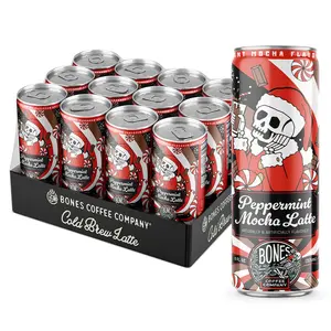 Bones Coffee Company Peppermint Mocha, Peppermint Mocha Flavored Latte 12oz (12 Pack) Milk Sweet
