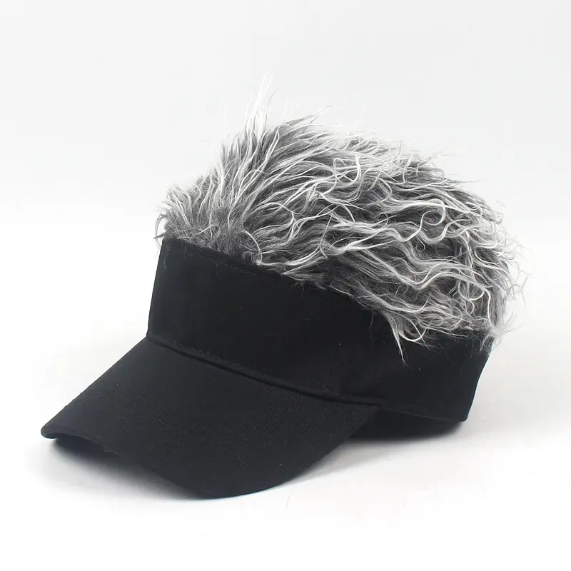 Visor Hats - USA Flag Cotton Sun Cap with Spiked Fake Hair Wig - for 4th of July Parade, Backyard BBQ & Beach Party - Funny Patriotic Gag Gift for Men, Adults & Friends