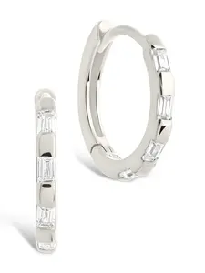 Sterling Silver Henley CZ Baguette Micro Hoop Earrings