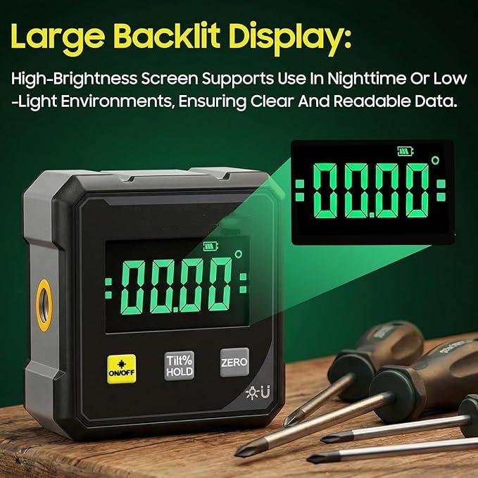 Digital Angle Finder — Protractor Tool | 4×90° High Precision | Magnetic Base | Large LED Display | Ideal for Woodworking, Metalworking, Construction, and DIY Projects
