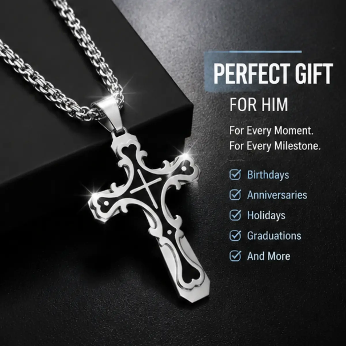 Men's Stainless Steel Cross Necklace Edgy Religious Style Polished Finish for Streetwear & Casual Outfits season jewelry fashion chain costume jewelry gift pendant elegant men faith