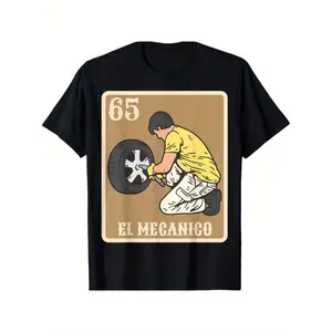 100% Cotton Breathable Fabric Everyday Comfort 65 El Mecanico Mechanic Graphic T-shirt - Summer Casual Outdoor Wear Tee, S-3XL