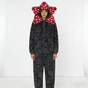 Unisex Demogorgon Fleece Hooded Onesie - Cozy Warm Fuzzy Pajama Jumpsuit for Sleepwear, Cosplay & Christmas