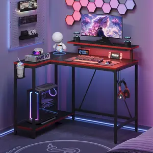 Pinmoco 42" Reversible L-Shaped Gaming Desk with Monitor Stand LED Lights & Headset Hooks for Home Office