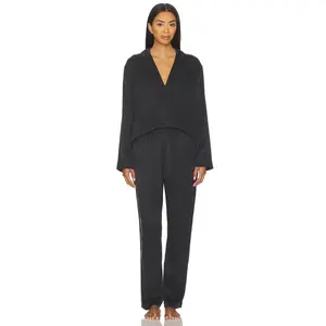 LUNYA Washable Silk Long Sleeve Pant Set in Immersed Black