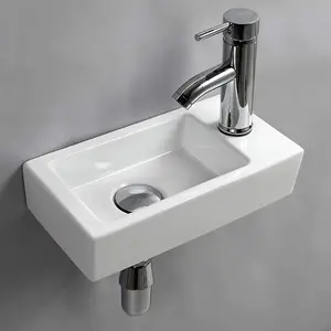 Wall Hung Basin Sink Small Cloakroom Basin Rectangle Ceramic Wash Basin Right Hand (Classic)