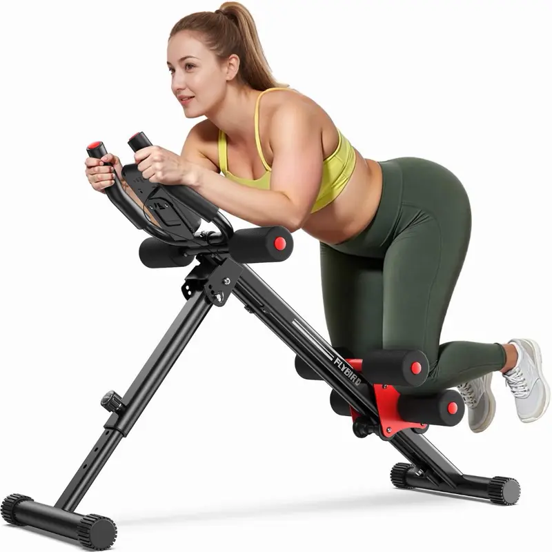 Adjustable Abdominal Crunch Machine for Home Gym - Black & Red Design - Ideal for Core Strength Training - Compact & Space-Saving