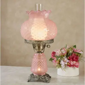 Mindy Pink Hobnail Glass Hurricane Table Lamp Vintage Elegance Antique Brass Finish Three-way Lighting UL Listed 9"dia x 20.5"H
