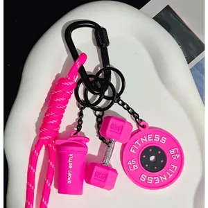 Fitness Themed Silicone Pendant, Contrasting Woven Lanyard, Barbell Piece Dumbbell Shaker Accessories, Backpack Key Pendant, Creative Gift For Sports Enthusiasts, Mini Equipment Keychain, Trendy And Cool Fitness Pendant|Bag Charms Accessory |Bag Pendant