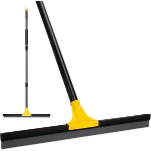 Floor  for Concrete and Tile Cleaning, 24'' Rubber Wiper Broom, Large Heavy Duty Water Scraper with 60'' Long Handle for Garage, Deck, Bathroom, Shower Glass, Window