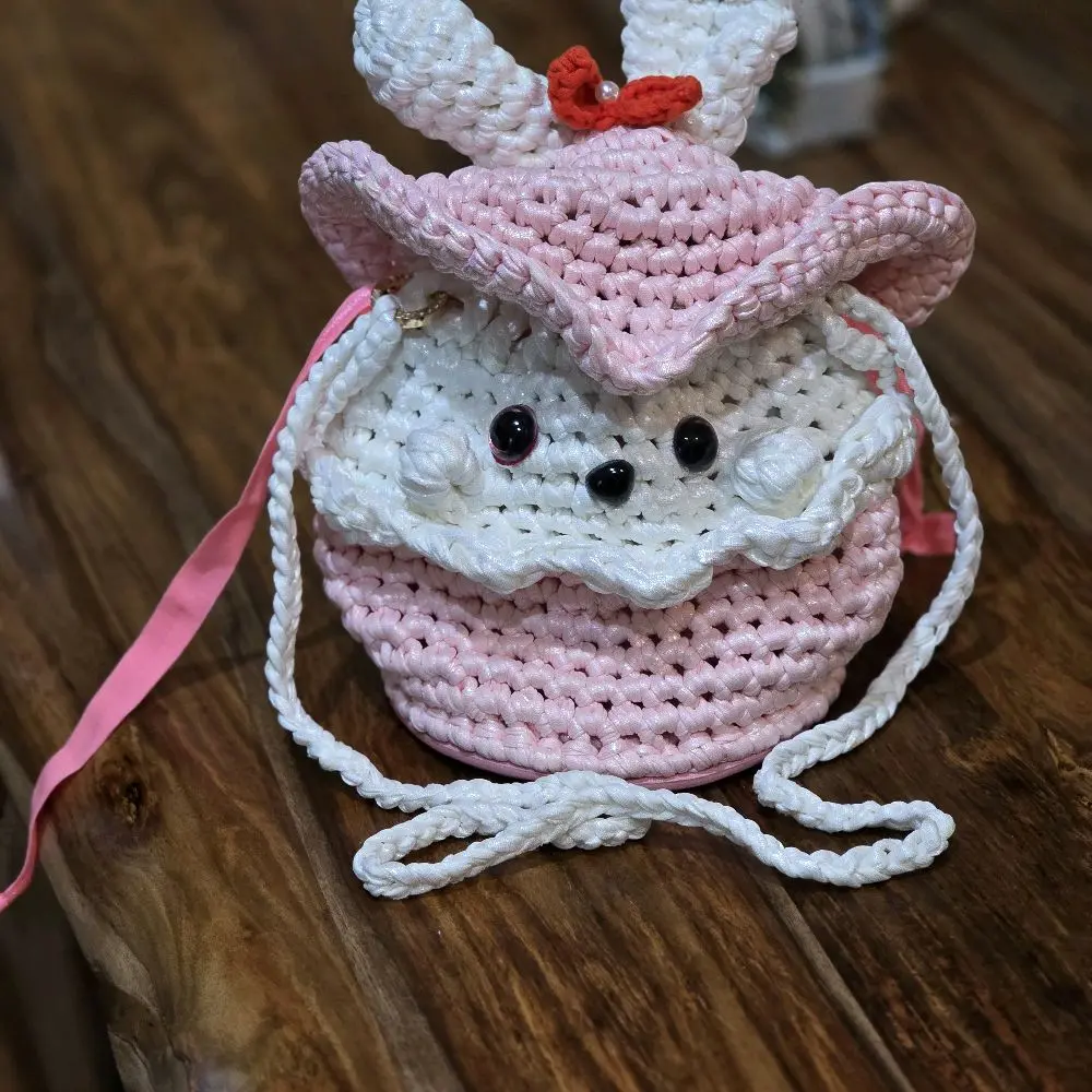 Crochet Easter Bunny Purse - Soft Pink Design with Cute Bunny Face and Ears, Ideal for Easter Celebrations