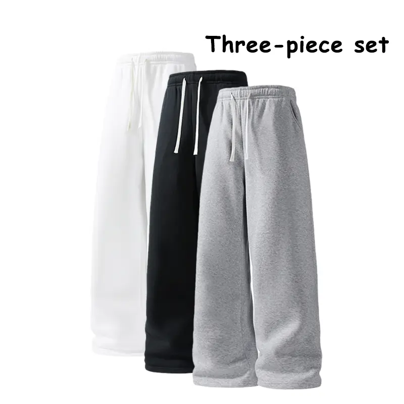 Men’s Summer Streetwear Sporty Casual Pants, Solid Color Loose Straight-Leg Minimalist 3-Pack Long Pants