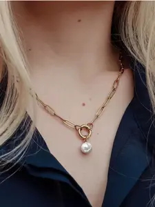 Stainless Steel Paperclip Circle Pendant Necklace, DIY Lockbone Chain, Personalized Minimalist Jewelry, Unique Fashion Accessory