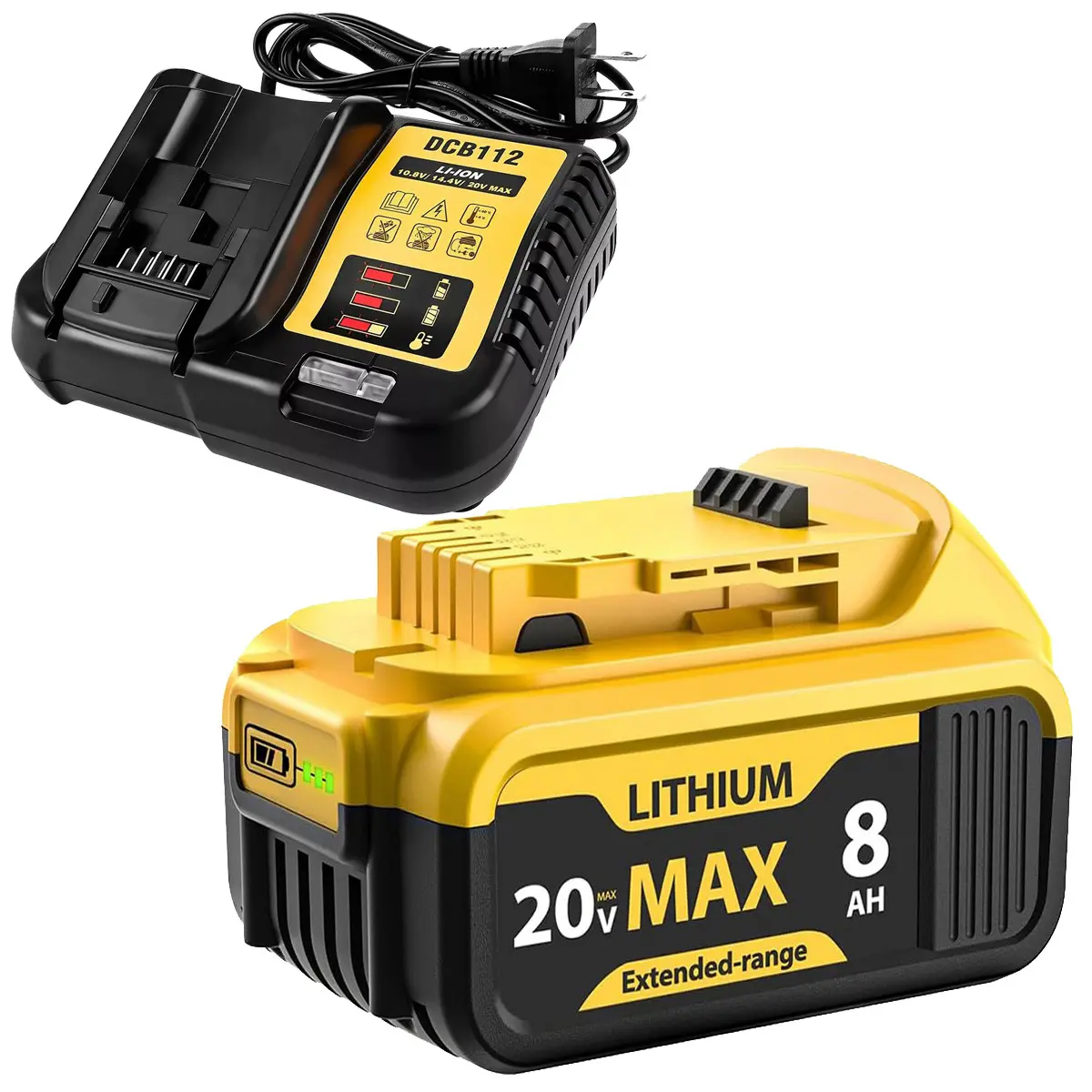 8.0Ah Lithium Ion Replacement Cordless Tool Battery, Rechargeable for DeWalt 20V MAX Series – DCB200, DCB204, DCB206, DCB180, DCD/DCF/DCG Power Tools, Cordless Tool Batteries