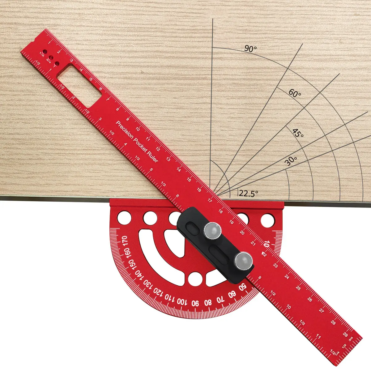 1 Piece Precision Pocket Ruler, Ruler Positioning Block, Aluminum Alloy Angle Protractor- 0°-180°Angle Finder Scriber Line Marking Gauge for Marking Angle, Straight Line Scribe, Woodworking Angle Measuring Tools Hardware, Hand Measuring Tool