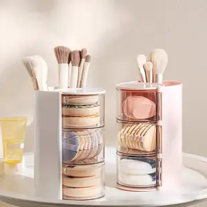 1 PCS Rotating Makeup Organizer for Vanity with Brush Holder and Drawer, Cosmetic Makeup Storage, Multilayer Storage, Large Spinning Makeup Skincare Organizer, Countertop Makeup Perfume Organizer, Beauty Organizer Box, Cosmetic Storage Box(White)