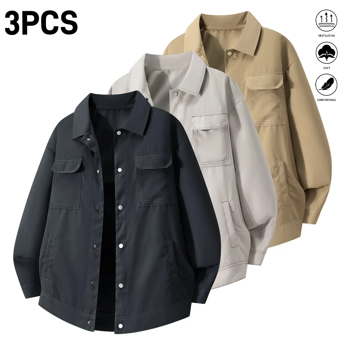JOGWAVE men’s jacket, multi-pocket workwear jacket, full-zip work jacket, work outerwear, black, long sleeves, stand collar, slant hem design, casual outdoor running apparel, fashionable retro zip-up cardigan, minimalist solid-color basic model with pocke
