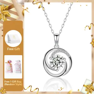 Moissanite 2ct Swirl Pendant Necklace Sparkling Round Cut Design VVS Stone Copper Chain Elegant Jewelry for Wedding Engagement Anniversary Daily Wear Gift