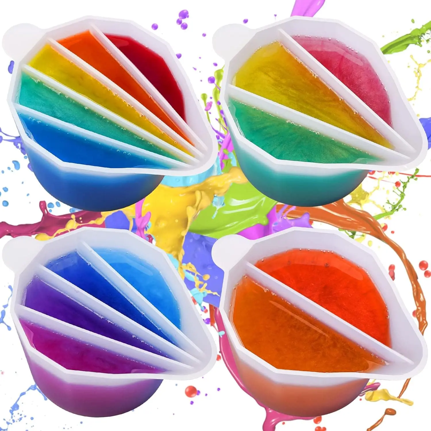 Silicone Split Cups,4Count Thicken&Reusable Resin Mixing Cups with 2-5Channels,Dividers Paint Supplies,Fluid Art for Resin Crafts - LET'S RESIN